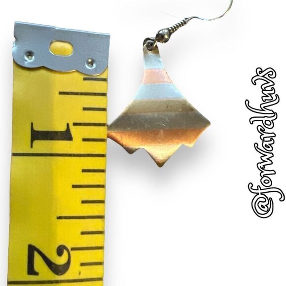 Copper Brass & Silver Tone Hand Crafted Dangle Earrings - Picture 7 of 12